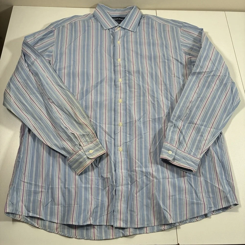 Vintage Polo Golf‎ Ralph Lauren Westerton Shirt 2XL Blue Purple Striped 90s Y2K